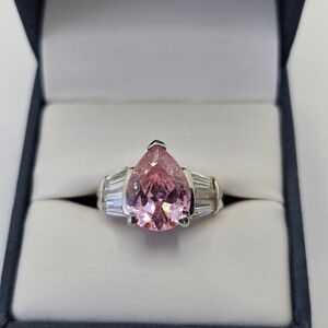 Beautiful Pink Sapphire & Diamond Simulant Ring Sterling Silver Size 6!